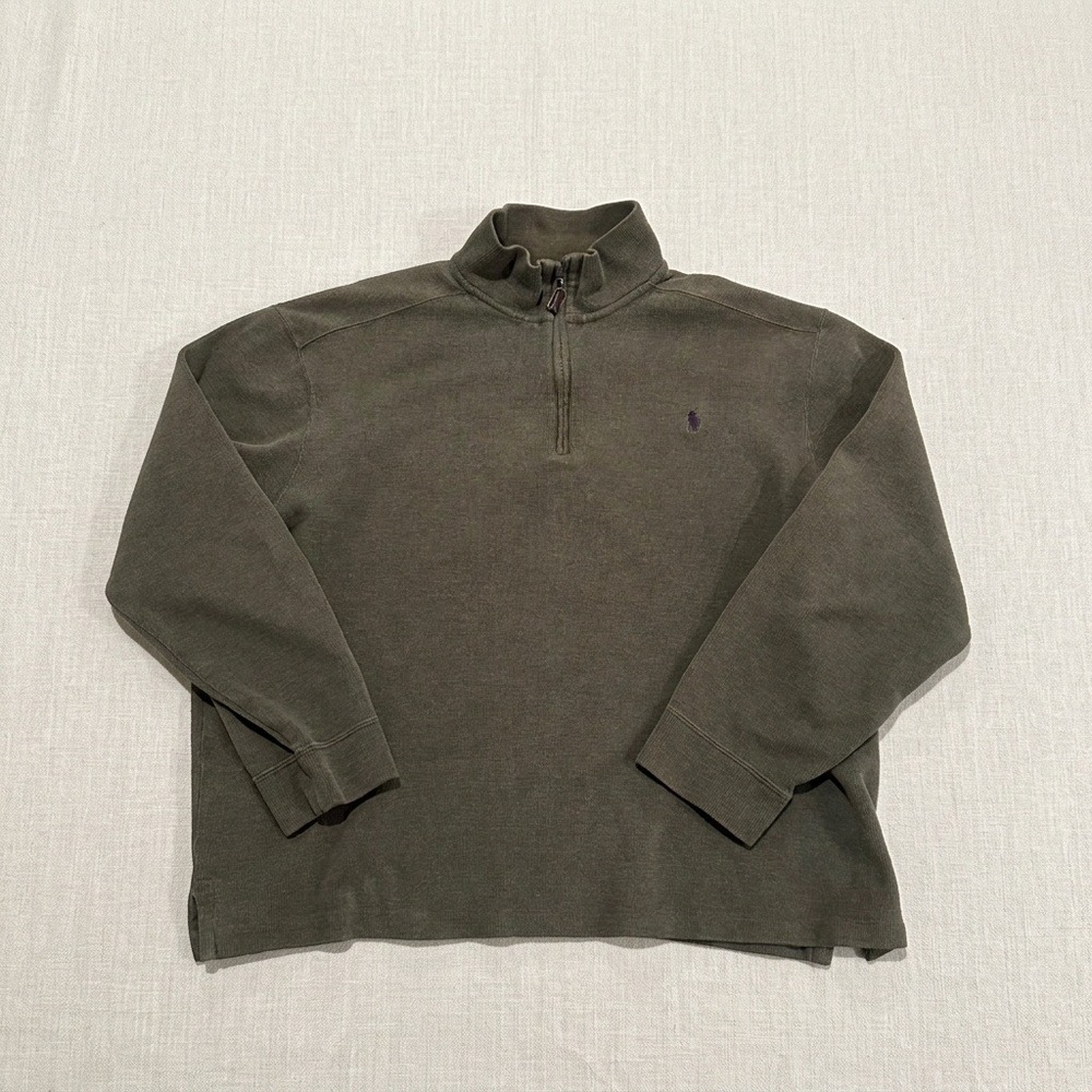 Polo Ralph Lauren Mens XL Olive Green Quarter Zip Cotton Ribbed Pullover MW21A